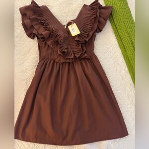 Puffy Sleeve Brown Dress
